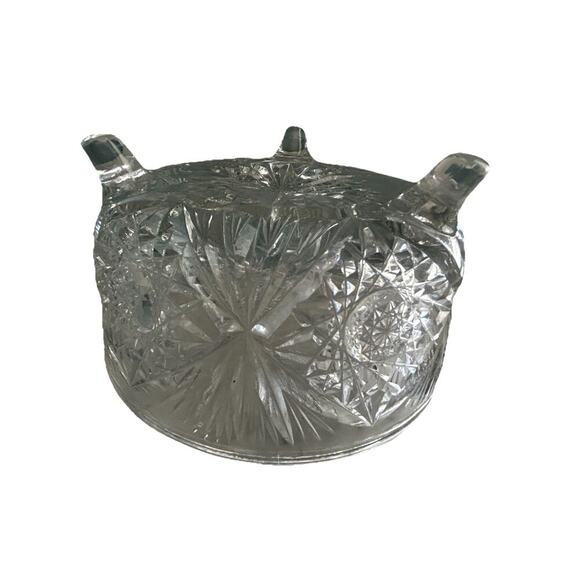 Vintage Crystal 3 Footed Cut Glass Bowl Pinwheel Star of David Home Decor Dish - Picture 9 of 16
